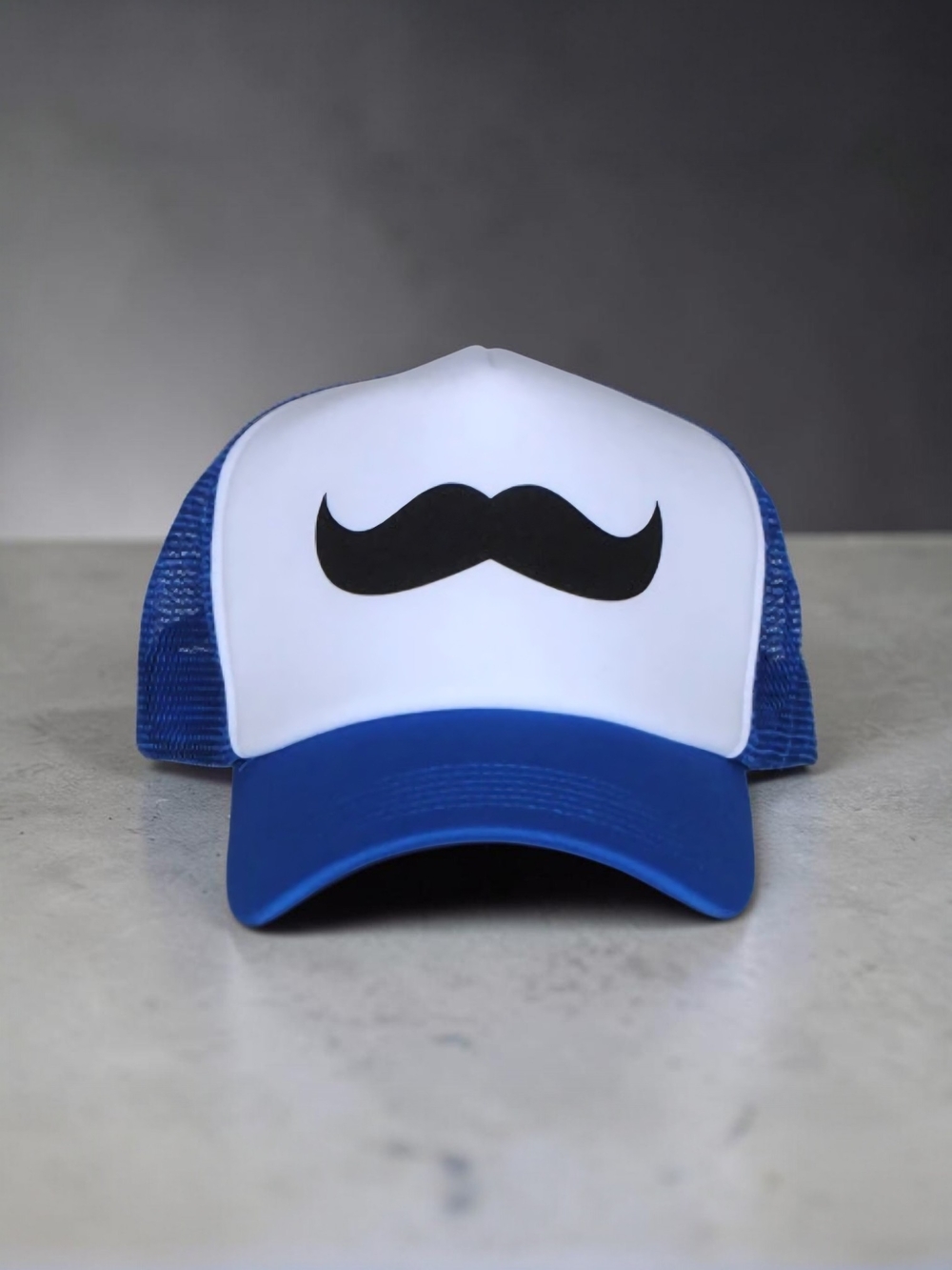 Toddland White & Blue Mustache Trucker Hat